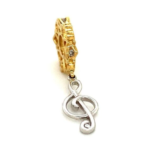 14k Two-Tone Diamond Treble Clef Storywheel Charm - Picture 1 of 5